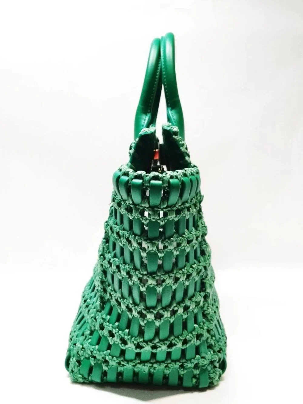 Authentic Salvatore Ferragamo Studio Woven Leather Tote Bag Green Gancini Luxury